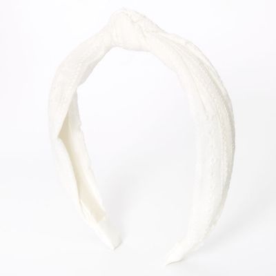 Eyelet Knotted Headband - White