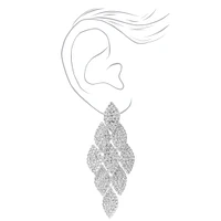 Silver-tone 2" Pave Chandelier Drop Earrings