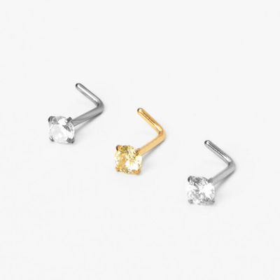 Mixed Metal 20G Crystal Nose Studs (3 Pack)