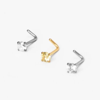 Mixed Metal 20G Crystal Nose Studs - 3 Pack