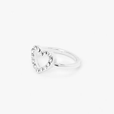 Silver Embellished Heart Cutout Midi Ring