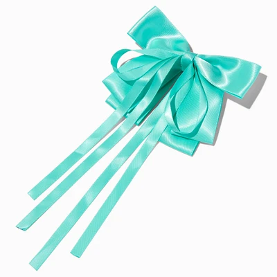 Pastel Teal Long Ribbon Bow Barrette Hair Clip