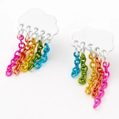 Silver Rainbow Chain Cloud Stud Earrings