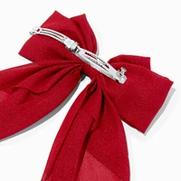 Glittery Red Long Tail Hair Bow Clip