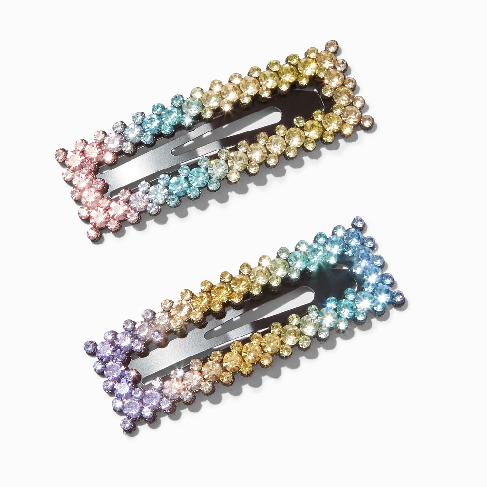 Pastel Ombré Rhinestone Snap Hair Clips - 2 Pack