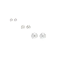C LUXE by Claire's Sterling Silver Graduated Ivory Pearl Stud Earrings - 3 Pack