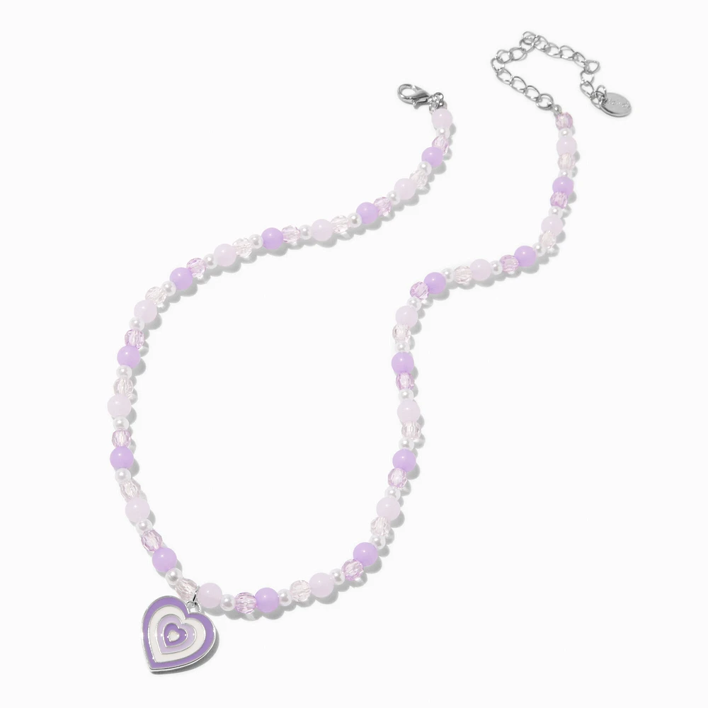 Purple Pulsing Heart Beaded Pendant Necklace