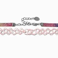 Rainbow Crystal & Pink Tattoo Heart Choker Necklaces - 2 Pack