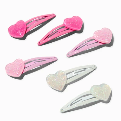 Claire's Club Glitter Heart Snap Hair Clips - 6 Pack