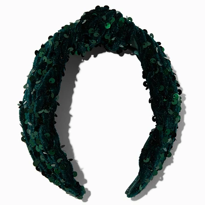 Emerald Sequin Knotted Headband