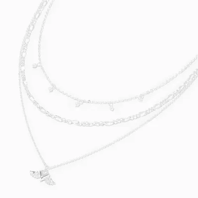Silver Heart with Angel Wings Multi-Strand Necklace