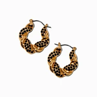 Gold-tone Black Crystal Twisted Hoop Earrings