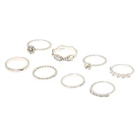 Silver Studded Assorted Ring Set - 8 Pack