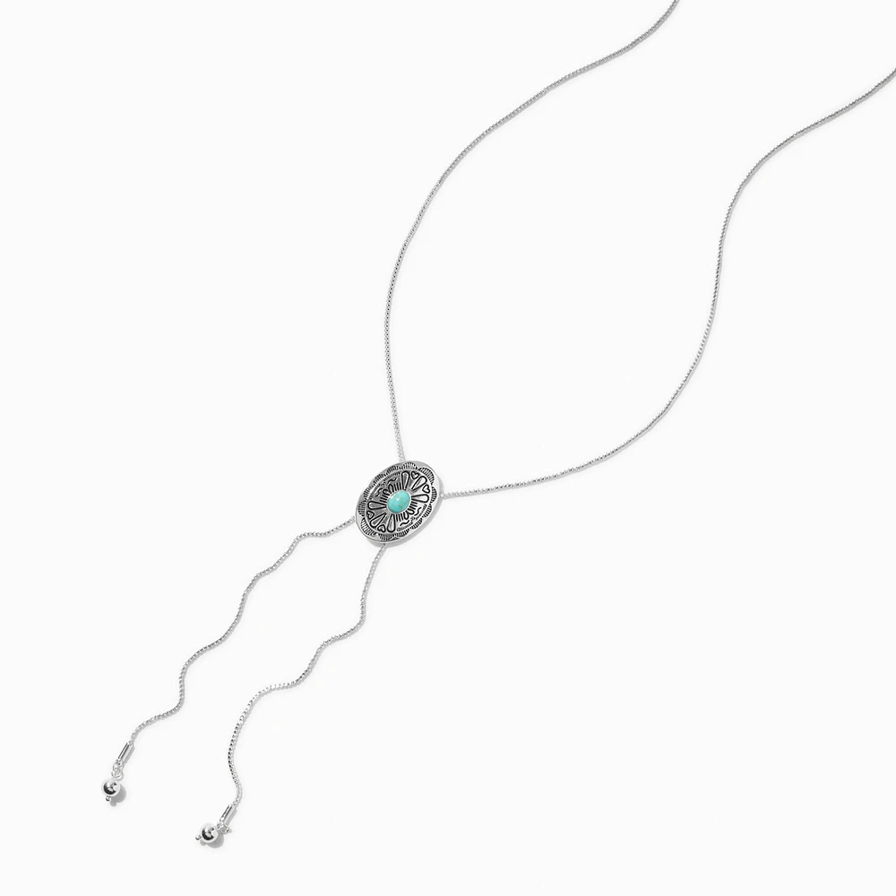 Turquoise Medallion Silver-tone Bolo Necklace