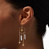 Gold-tone Mushroom Starburst Mystical Gem 2.5" Drop Earrings