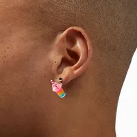 Rainbow 0.5" Bubble Tea Clip-On Drop Earrings