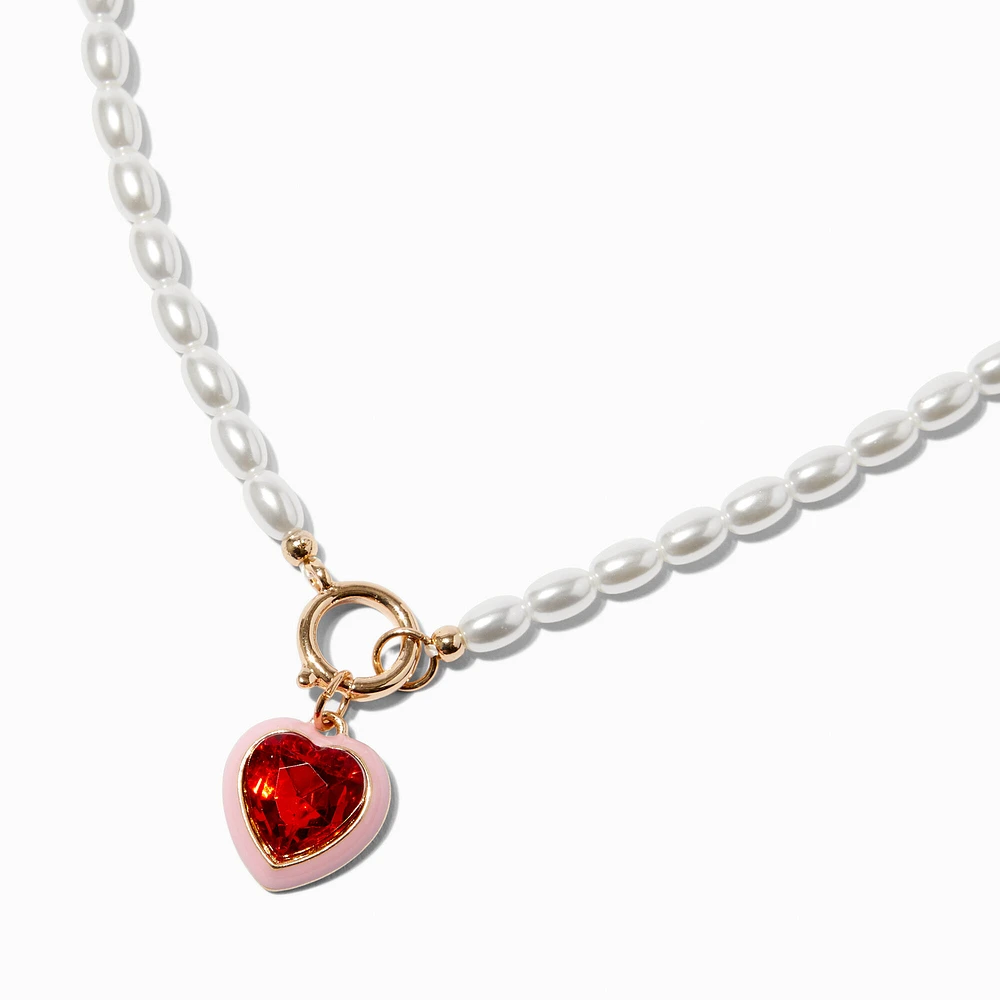 Red Heart Pendant Pearl Necklace