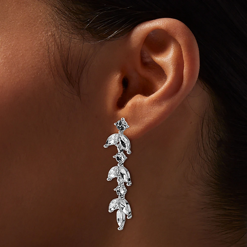 Crystal Leaf Linear Drop Earrings