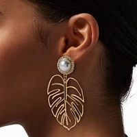 Gold-tone Monstera Leaf Cutout 3" Drop Earrings