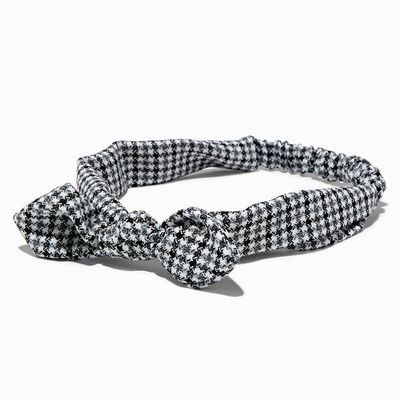 Black Houndstooth Knotted Bow Headwrap