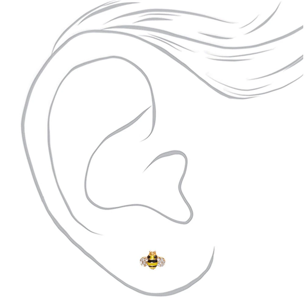 Gold-tone Crystal Bee Stud Earrings