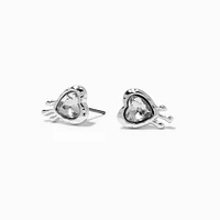 Silver-tone Crystal Drippy Heart Stud Earrings