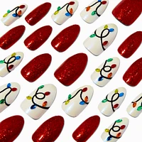 Christmas Lights Stiletto Press On Faux Nail Set - 24 Pack