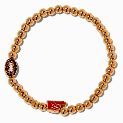 Gold-tone Football Beaded Stretch Bracelet