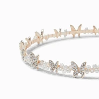 Rose Gold-tone Crystal Butterfly & Pearl Headband