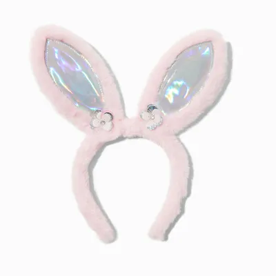 Pink Plush Iridescent Bunny Ears Headband