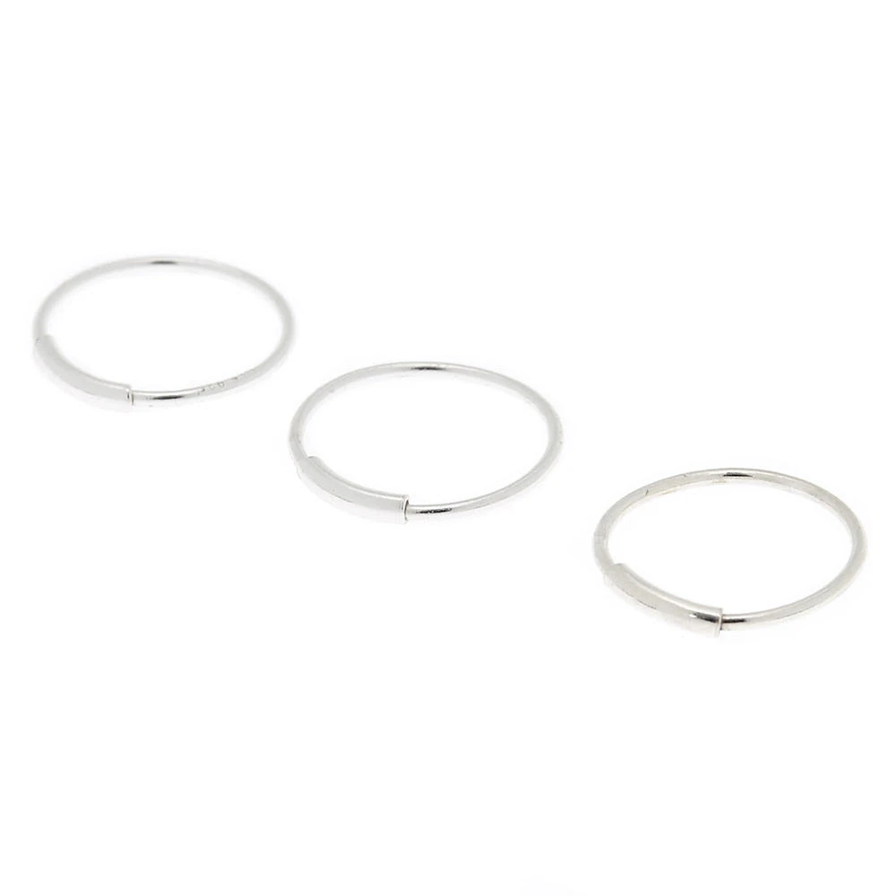 Sterling Silver 22G Bar Hoop Nose Rings - 3 Pack