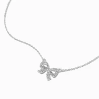 Silver-tone Crystal Bow Pendant Necklace