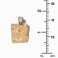 Gold-tone Hammered Square Clip On Drop Earrings