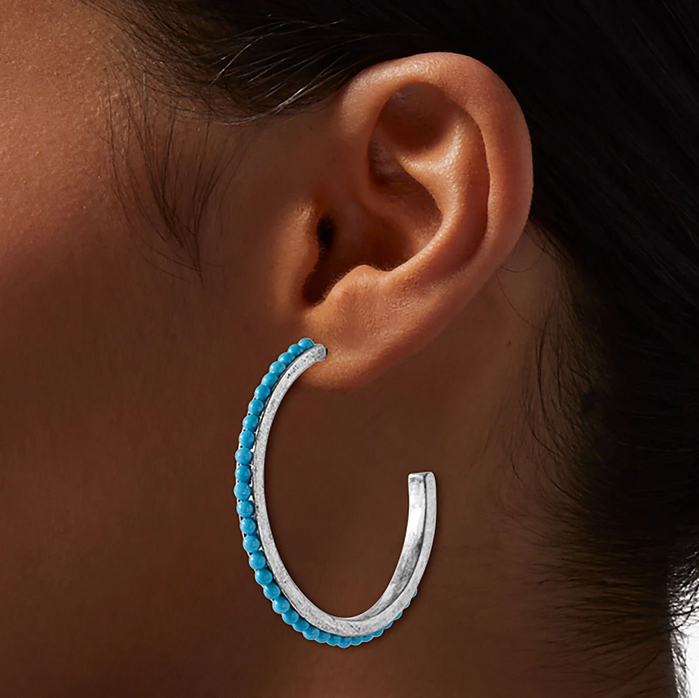 Cowgirl Turquoise Beaded Hoop Earrings