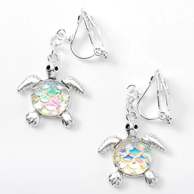 Iridescent Scale Turtle 1" Clip-On Drop Earrings