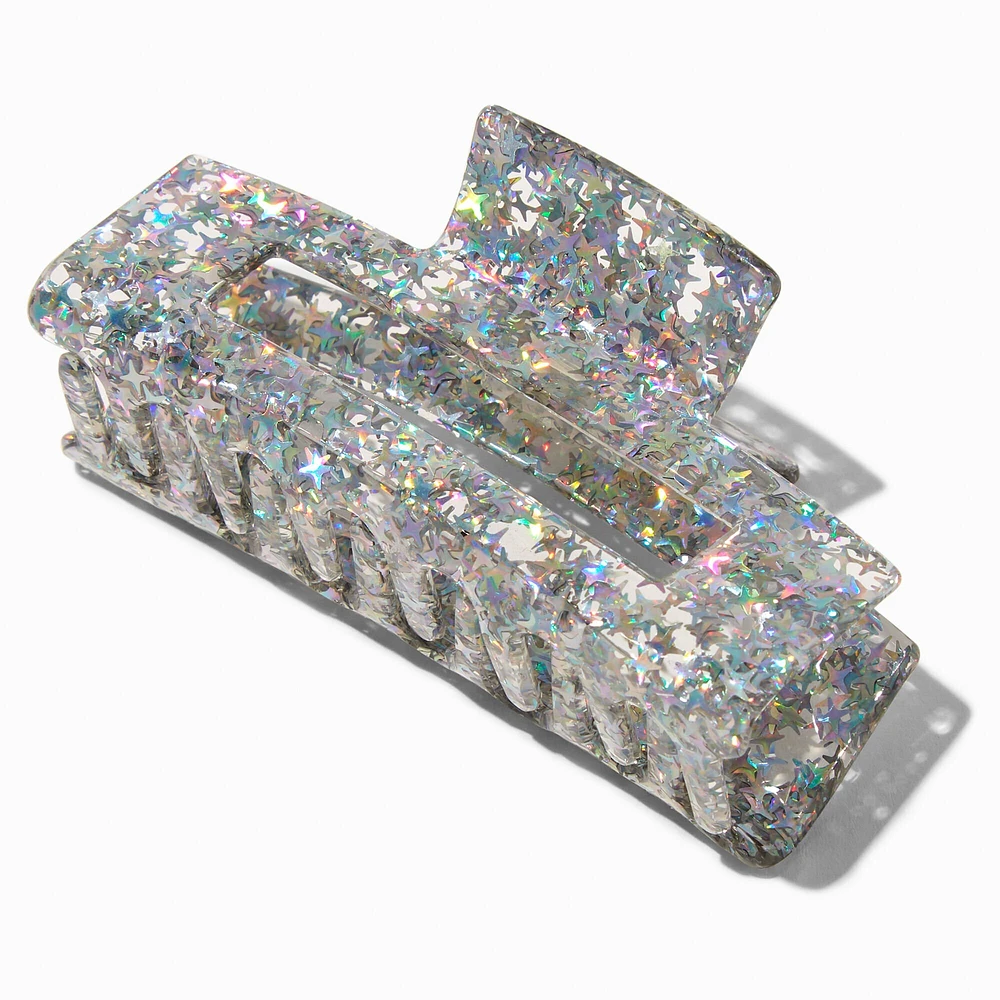 Silver Glitter Rectangular Hair Claw