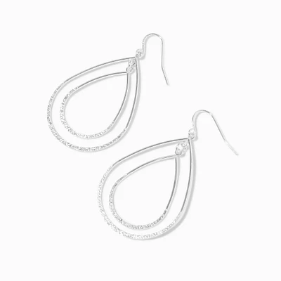 Silver-tone Double Teardrop 1.5" Drop Earrings