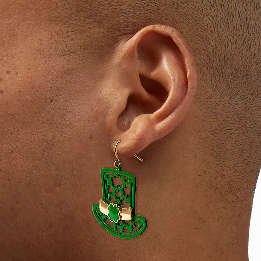 St. Patrick's Day Leprechaun Top Hat Cut-Out Drop Earrings