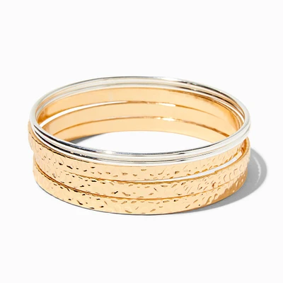 Mixed Metal Textured Bangle Bracelets - 5 Pack