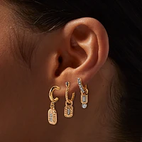 Gold-tone Crystal Bling Hoop Earring Stackables Set - 3 Pack