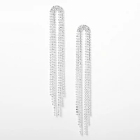 Silver Rhinestone 4" Horse Tail Fringe Drop Earrings