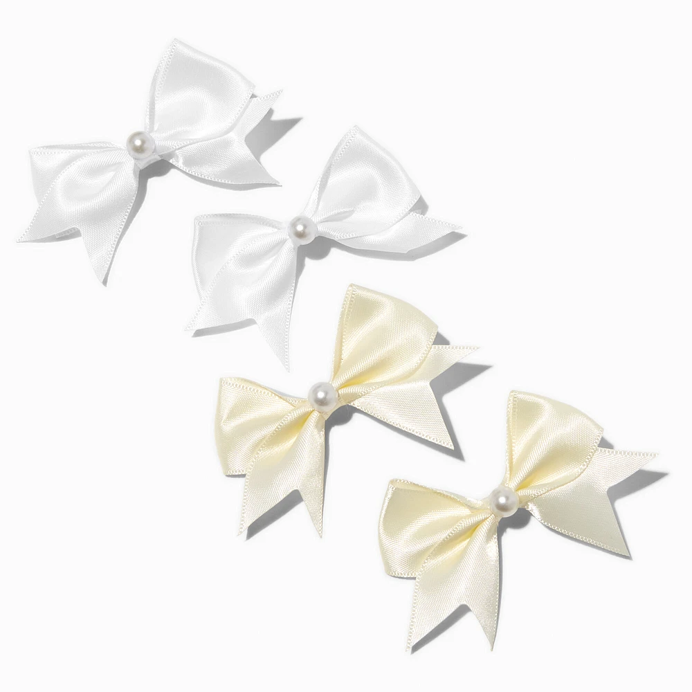 Claire's Club Pearl Satin Hair Bow Clips - 4 Pack