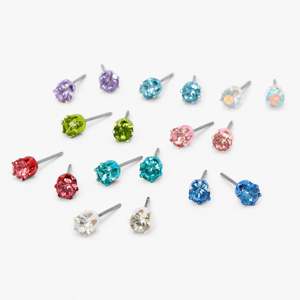 Crystal Rainbow 4mm Stud Earrings - 9 Pack