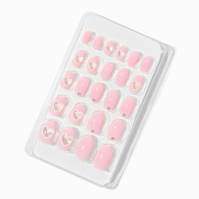 Pink Heart Stiletto Press On Vegan Faux Nail Set - 24 Pack