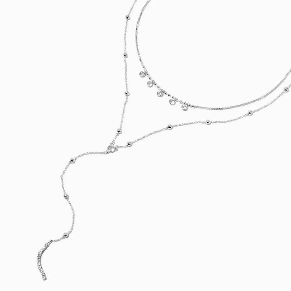 Silver-tone Cubic Zirconia Confetti Multi-Strand Y-Neck Necklace