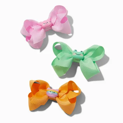 Claire's Club Pastel Glitter Critter Loopy Bow Hair Clips - 3 Pack