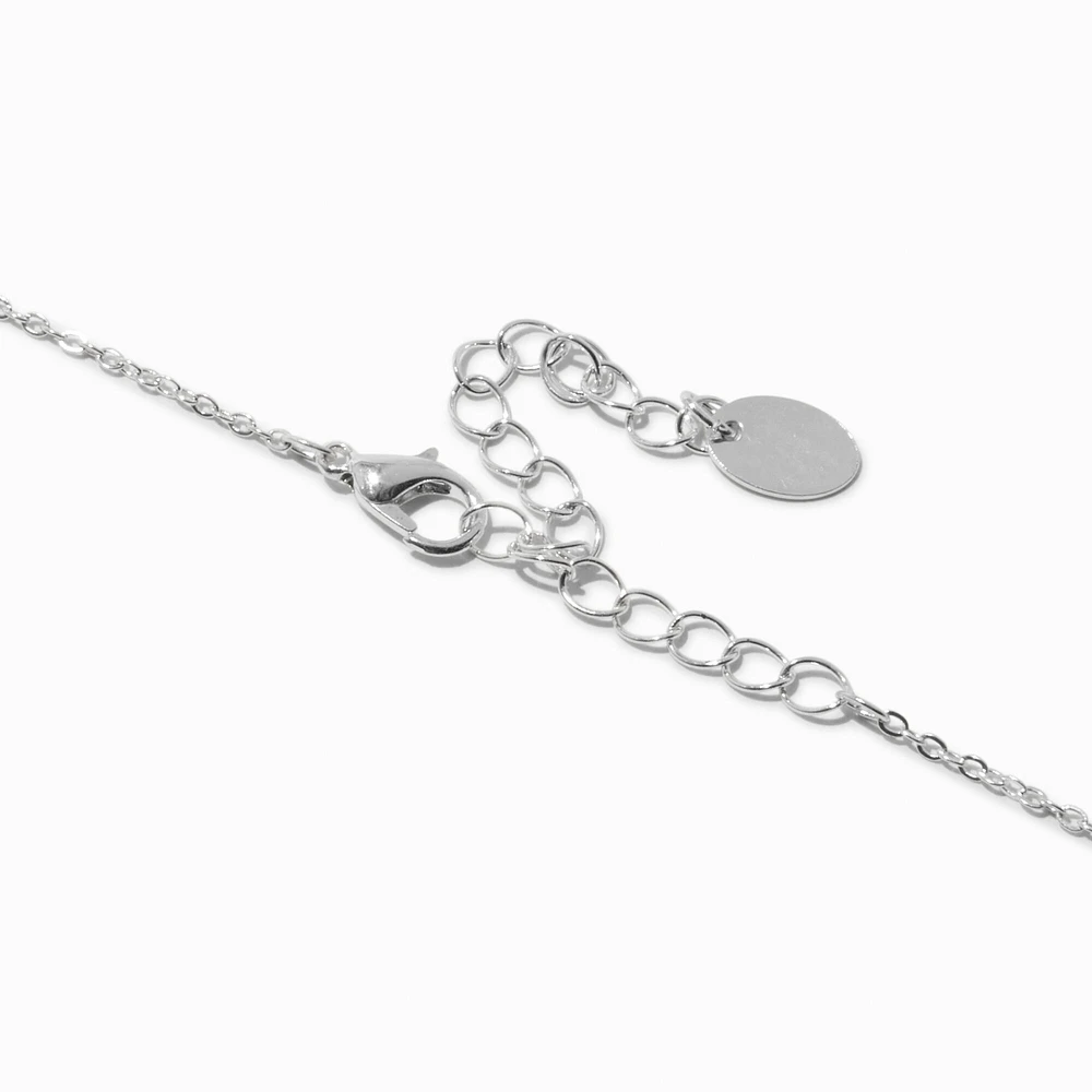 Silver-tone Oval Cubic Zirconia Pendant Necklace