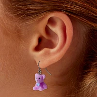 Pink Fuzzy Teddy Bear Drop Earrings