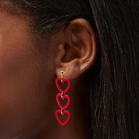 Red Triple Heart 2" Linear Drop Earrings