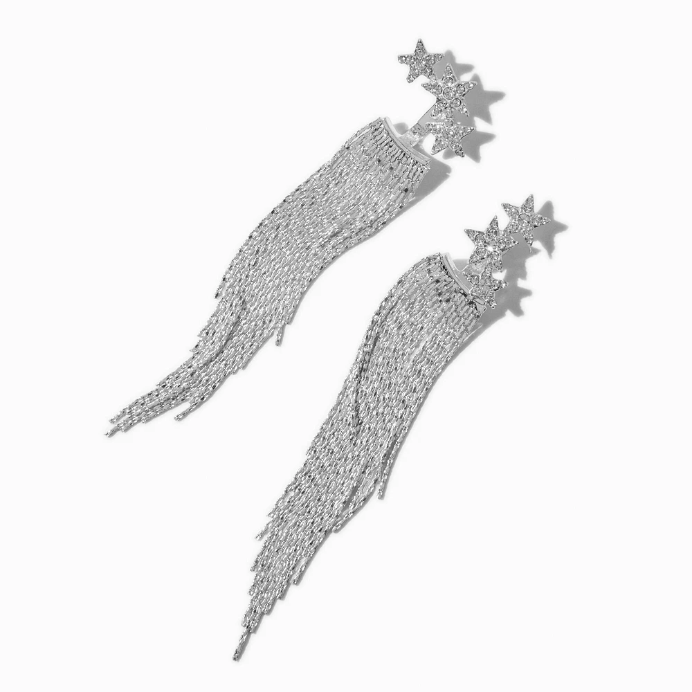 Silver-tone Front & Back Star Fringe Drop Earrings